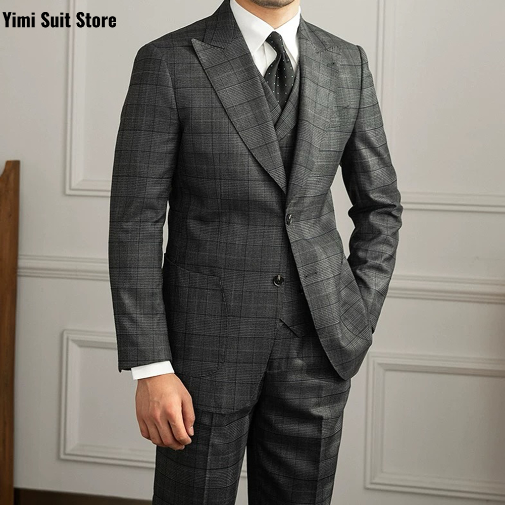 Men Formal Wear Modern - YiMinpwp Męski Garnitur 3-częściowy Zestaw Krata