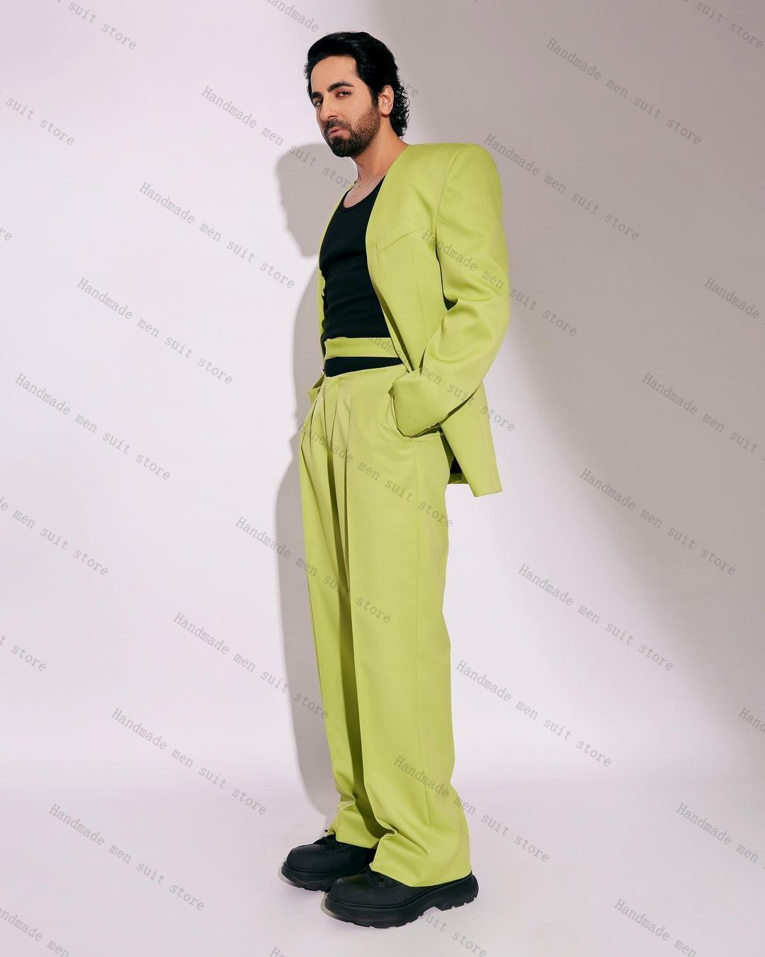 Men'S Formal Wear For Wedding Guest - Męski garnitur w kolorze zielonym, 2-częściowy