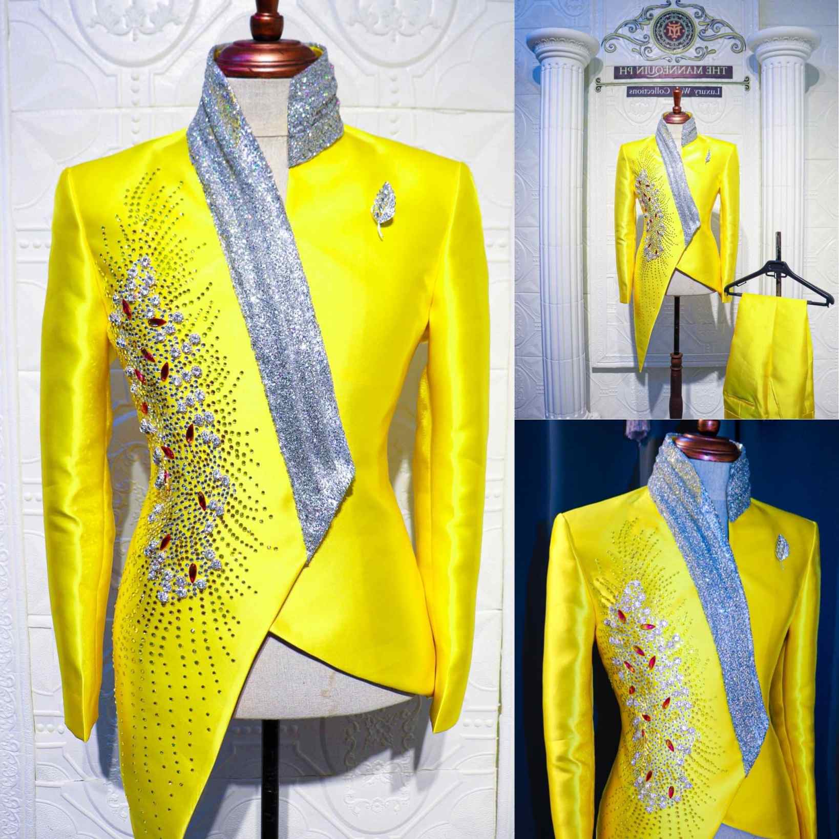 Unique Men'S Formal Wear - Moda Żółte smokingi ślubne Unikalny 2-częściowy