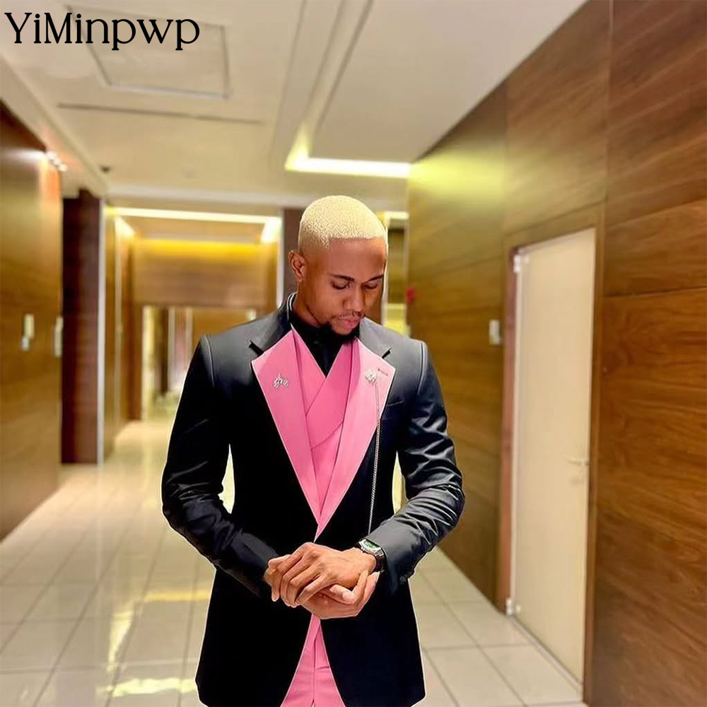 Men Formal Wear Clothes - YiMinpwp Przystojny Różowy Garnitur Męski Jednolity
