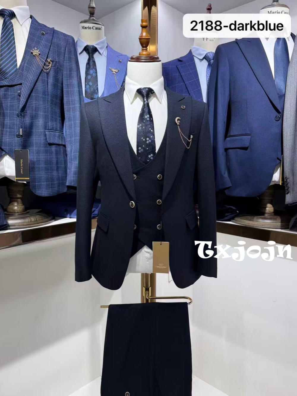 Men Formal Wear Clothes - Ciemnoniebieski męski garnitur formalny 3-częściowy, elegancki