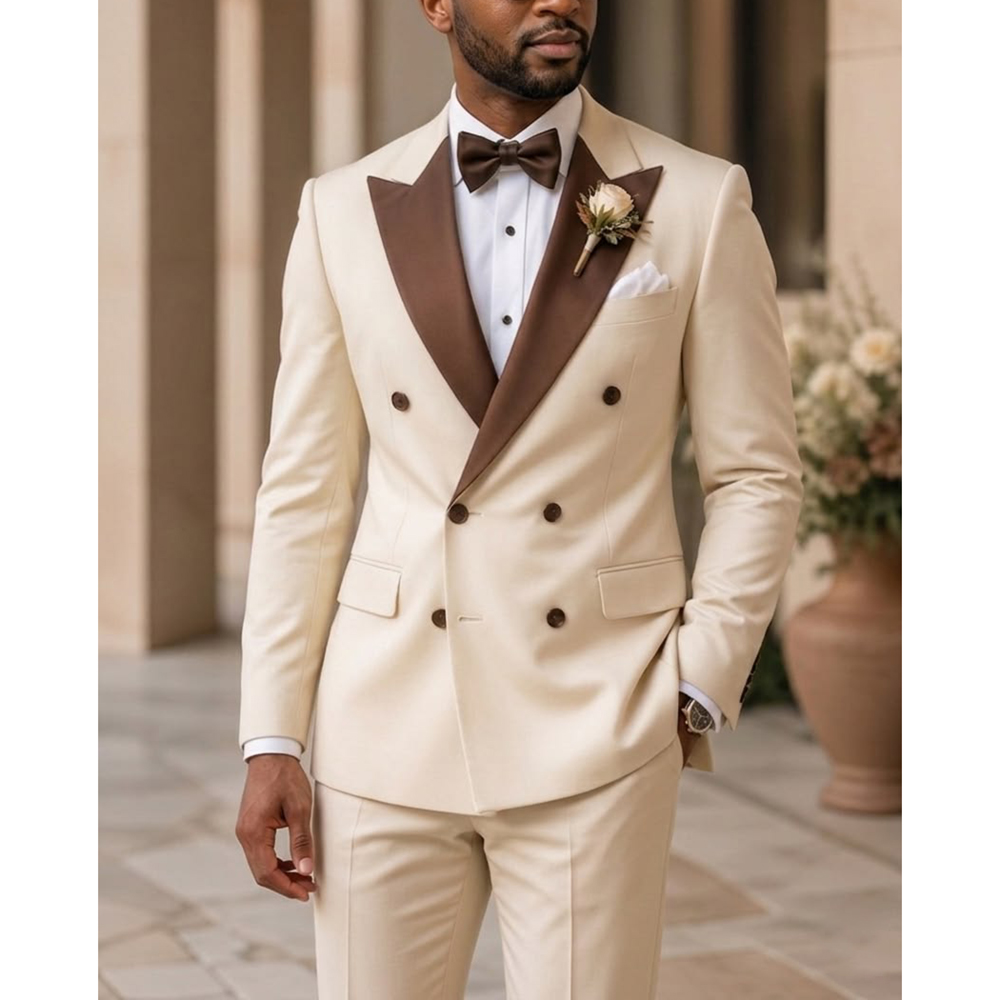 Men Formal Wear Modern - Męski dwurzędowy smoking z ostrymi klapami,