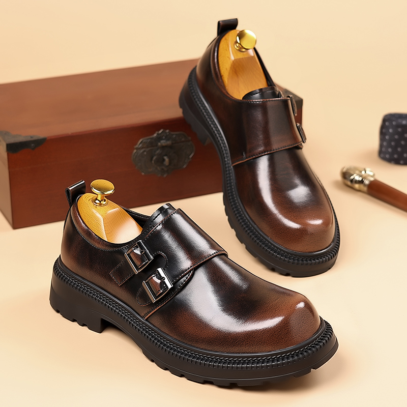 Retro brązowe męskie skórzane  – High End Men'S Formal Wear recenzja i cena