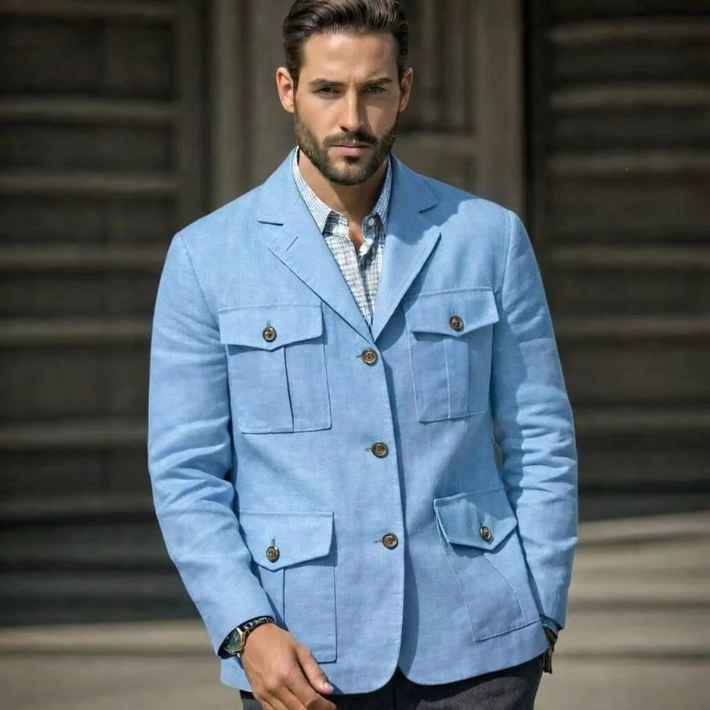 Niebieska lniana marynarka saf – Men'S Formal Resort Wear recenzja i cena