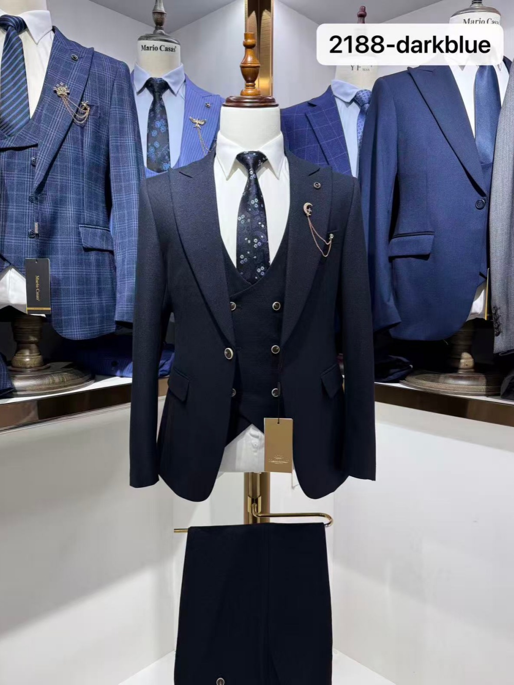 Ciemnoniebieski męski garnitur – Men Formal Wear Clothes recenzja i cena
