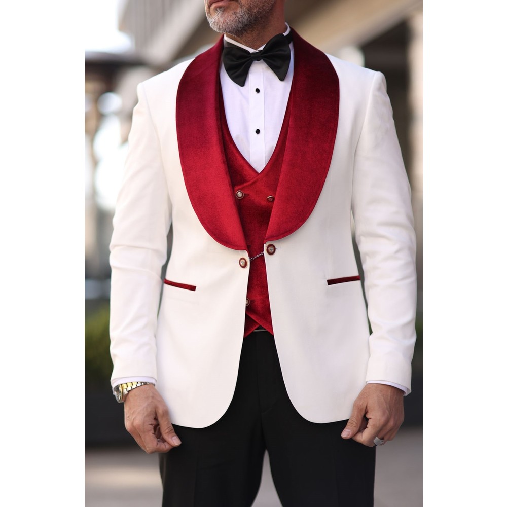 Czerwono-białe męskie smokingi – Men Formal Wear Modern recenzja i cena